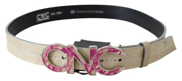 ⁦Costume National Beige Leather Fashion Belt with Logo Detail⁩ – תמונה ⁦2⁩