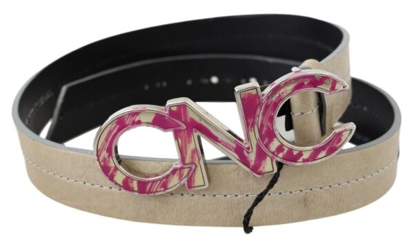 ⁦Costume National Beige Leather Fashion Belt with Logo Detail⁩ – תמונה ⁦3⁩