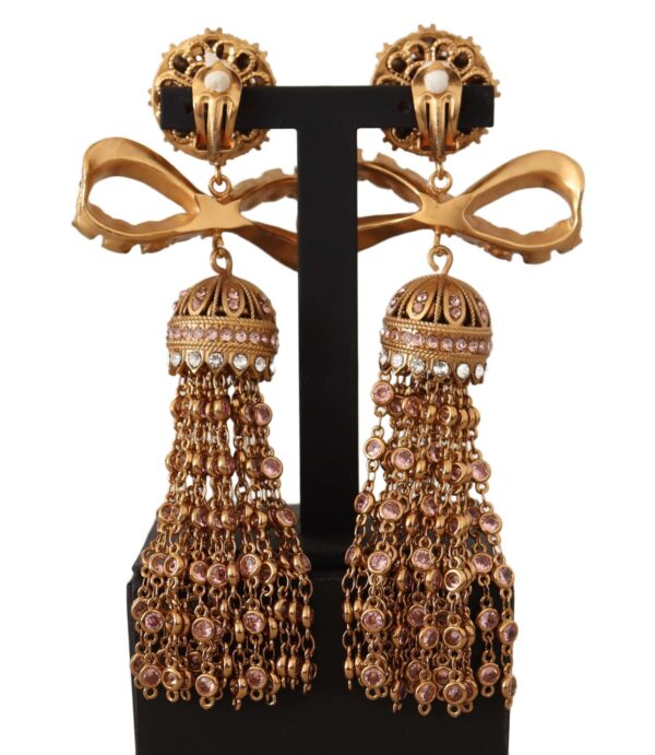 ⁦Dolce & Gabbana Elegant Antique Gold Bow Earrings⁩ – תמונה ⁦3⁩