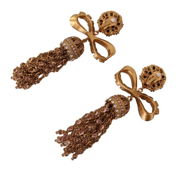 ⁦Dolce & Gabbana Elegant Antique Gold Bow Earrings⁩ – תמונה ⁦5⁩