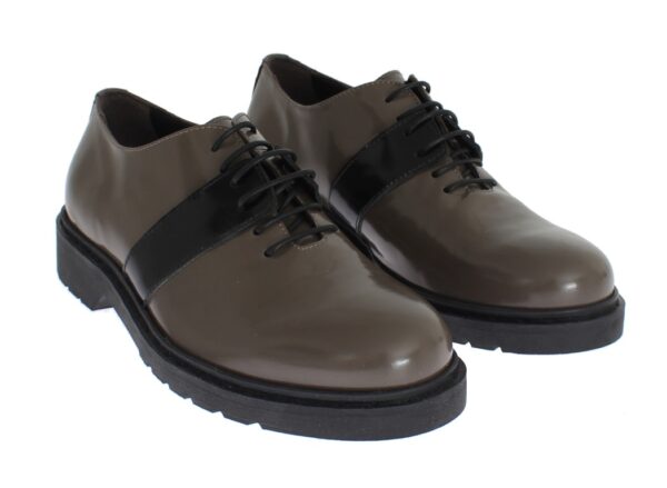 ⁦AI_ Elegant Gray Brown Leather Lace-up Shoes⁩ – תמונה ⁦4⁩