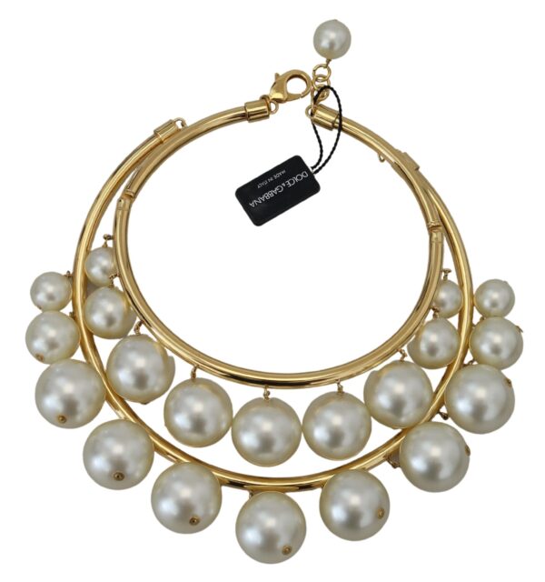 ⁦Dolce & Gabbana Elegant Faux Pearl Embellished Gold Choker⁩ – תמונה ⁦4⁩