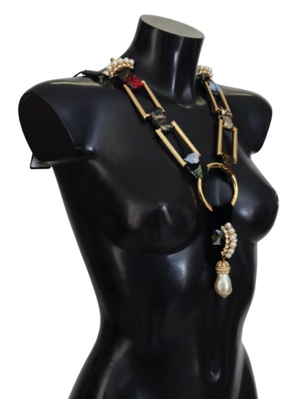 ⁦Dolce & Gabbana Elegant Gold Brass Pearl Statement Necklace⁩ – תמונה ⁦2⁩