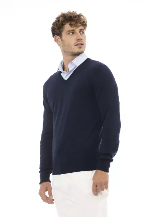 ⁦Alpha Studio Blue Wool Men Sweater⁩ – תמונה ⁦2⁩