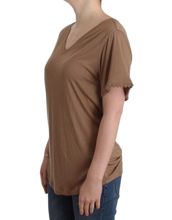 ⁦John Galliano Elegant Short-Sleeved Brown Rayon Top⁩ – תמונה ⁦2⁩