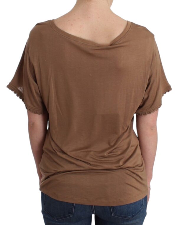 ⁦John Galliano Elegant Short-Sleeved Brown Rayon Top⁩ – תמונה ⁦3⁩