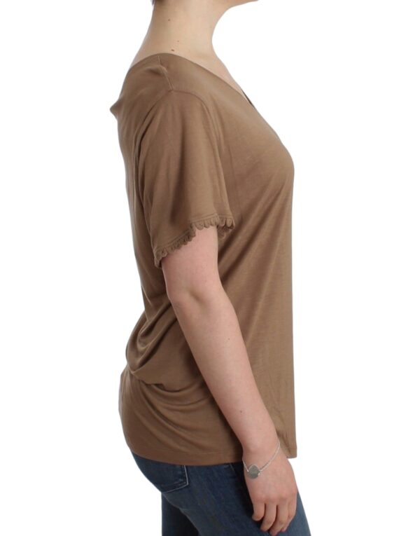 ⁦John Galliano Elegant Short-Sleeved Brown Rayon Top⁩ – תמונה ⁦4⁩