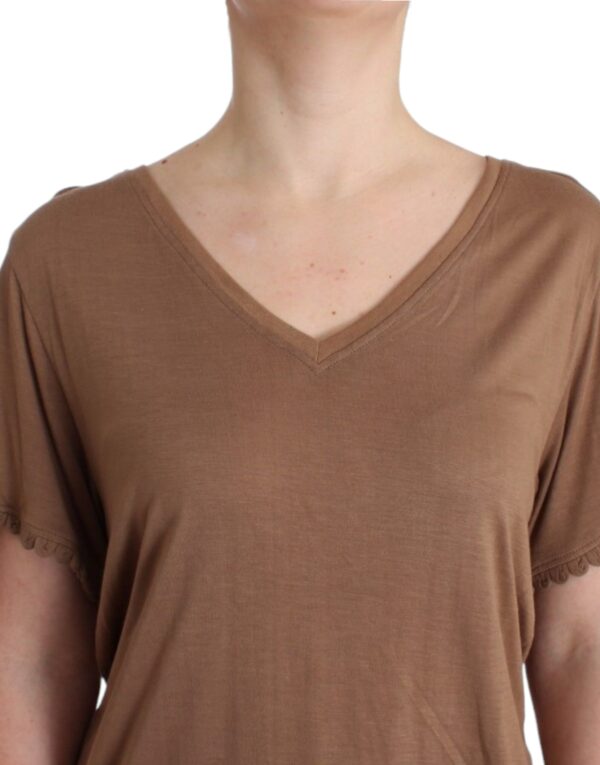⁦John Galliano Elegant Short-Sleeved Brown Rayon Top⁩ – תמונה ⁦5⁩