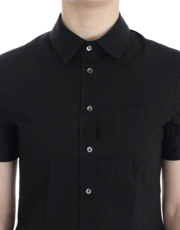 ⁦John Galliano Elegant Black Cotton Stretch Shortsleeve Blouse⁩ – תמונה ⁦5⁩