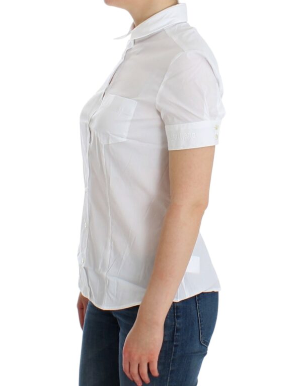 ⁦John Galliano Chic White Cotton Blend Shortsleeve Blouse⁩ – תמונה ⁦2⁩