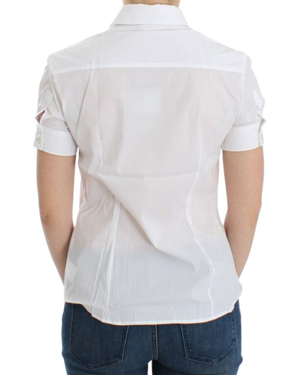 ⁦John Galliano Chic White Cotton Blend Shortsleeve Blouse⁩ – תמונה ⁦3⁩