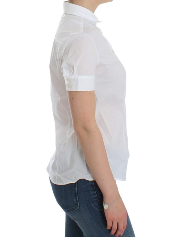 ⁦John Galliano Chic White Cotton Blend Shortsleeve Blouse⁩ – תמונה ⁦4⁩
