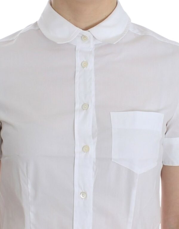 ⁦John Galliano Chic White Cotton Blend Shortsleeve Blouse⁩ – תמונה ⁦5⁩