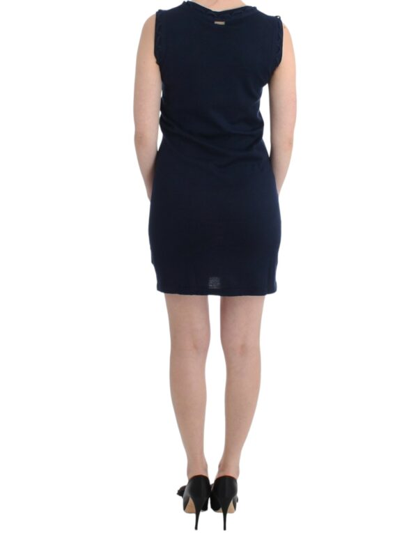 ⁦John Galliano Elegant Knee-Length Blue Cotton Dress⁩ – תמונה ⁦3⁩