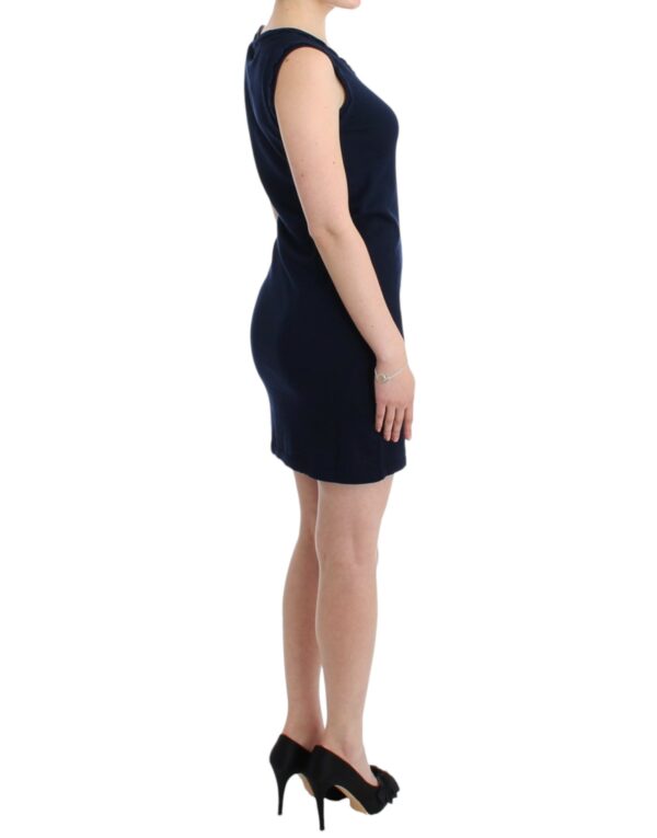 ⁦John Galliano Elegant Knee-Length Blue Cotton Dress⁩ – תמונה ⁦4⁩