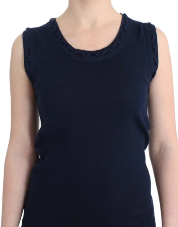 ⁦John Galliano Elegant Knee-Length Blue Cotton Dress⁩ – תמונה ⁦5⁩