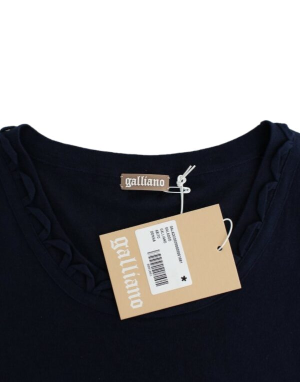 ⁦John Galliano Elegant Knee-Length Blue Cotton Dress⁩ – תמונה ⁦6⁩