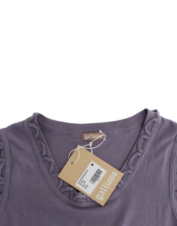 ⁦John Galliano Elegant Purple Knee-Length Cotton Dress⁩ – תמונה ⁦6⁩