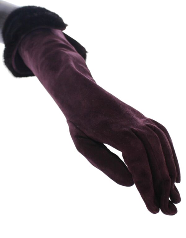 ⁦Dolce & Gabbana Elegant Elbow Length Purple Fur Gloves⁩ – תמונה ⁦3⁩