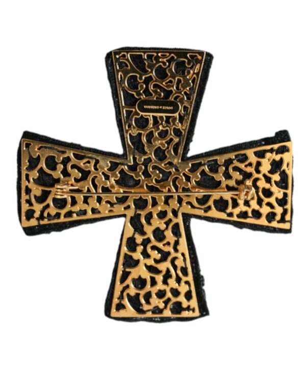 ⁦Dolce & Gabbana Black Crystals Embellished Cross Pin Brooch⁩ – תמונה ⁦3⁩