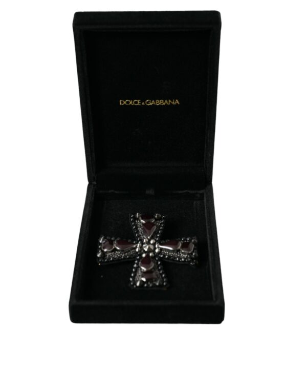⁦Dolce & Gabbana Black Crystals Embellished Cross Pin Brooch⁩ – תמונה ⁦6⁩