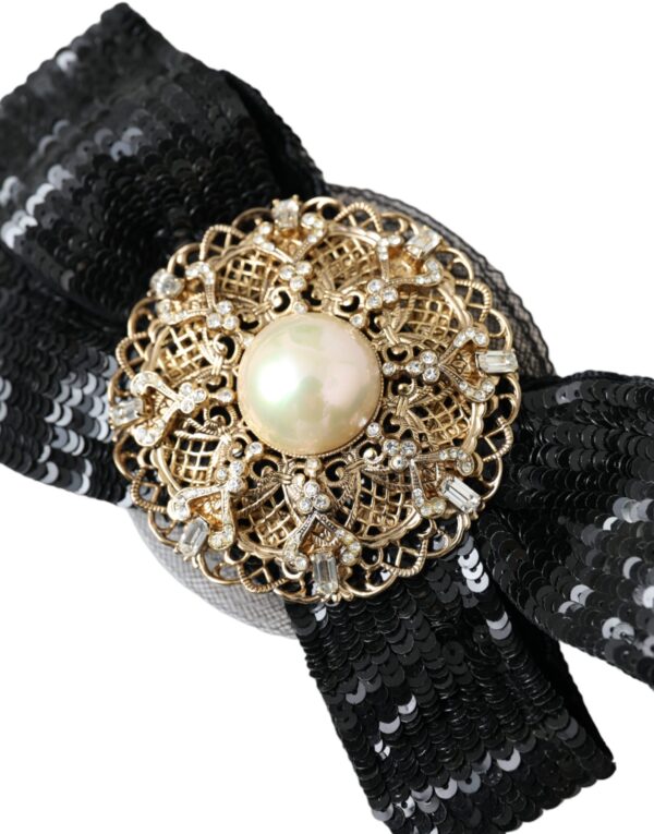 ⁦Dolce & Gabbana Black Sequin Pearl Handmade Brooch Hair Pin⁩ – תמונה ⁦2⁩