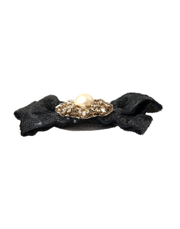 ⁦Dolce & Gabbana Black Sequin Pearl Handmade Brooch Hair Pin⁩ – תמונה ⁦4⁩