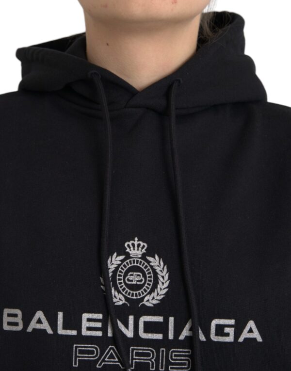 ⁦Balenciaga Black Cotton Logo Hooded Pullover Sweatshirt Sweater⁩ – תמונה ⁦5⁩