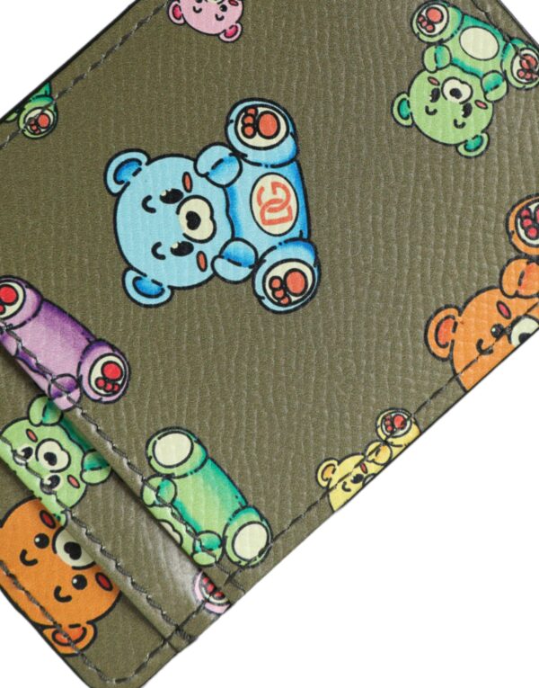 ⁦Dolce & Gabbana Army Green Teddy Bear Leather Women Card Holder Wallet⁩ – תמונה ⁦5⁩
