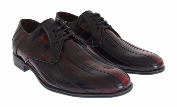⁦Dolce & Gabbana Elegant Black Bordeaux Striped Leather Dress Shoes⁩ – תמונה ⁦2⁩