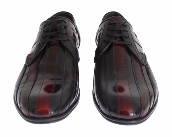 ⁦Dolce & Gabbana Elegant Black Bordeaux Striped Leather Dress Shoes⁩ – תמונה ⁦3⁩