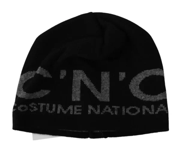 ⁦Costume National Black Wool Blend Branded Beanie Hat⁩ – תמונה ⁦2⁩