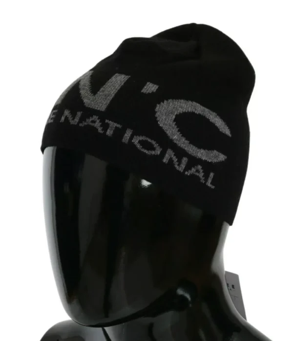 ⁦Costume National Black Wool Blend Branded Beanie Hat⁩ – תמונה ⁦3⁩