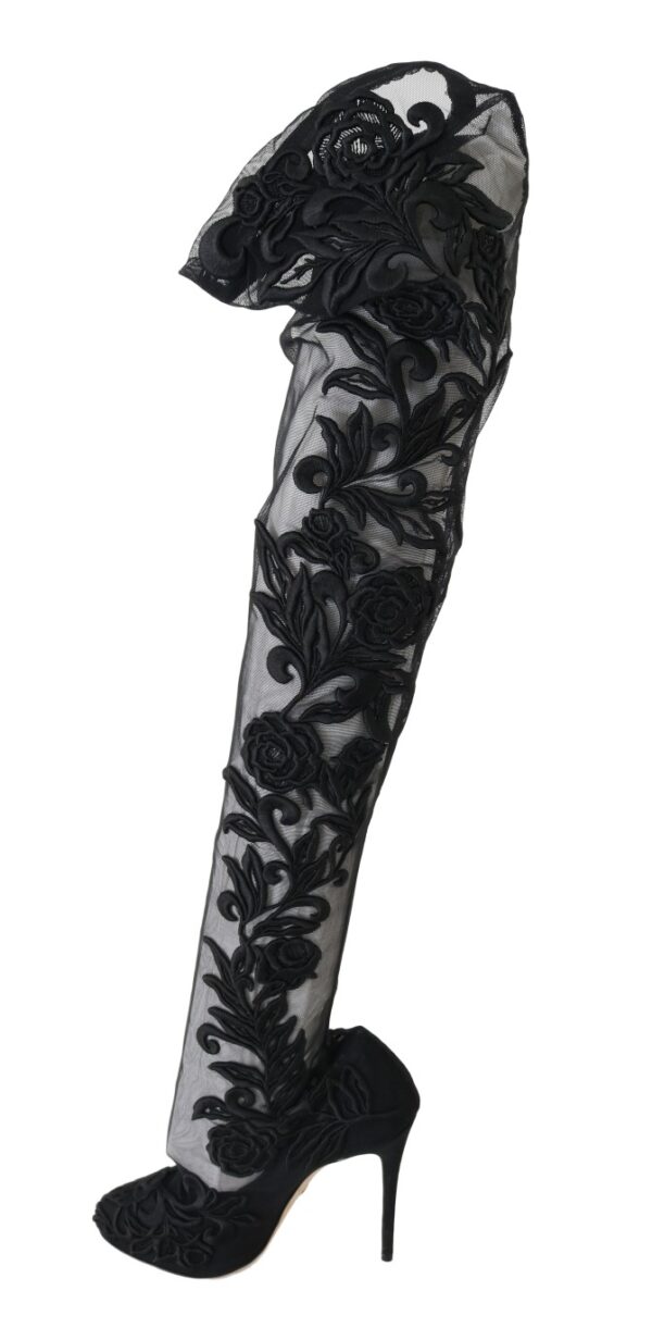 ⁦Dolce & Gabbana Embroidered Floral Over-Knee Boots⁩ – תמונה ⁦2⁩