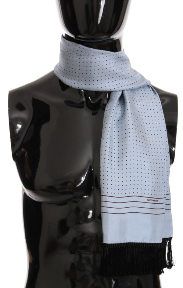 ⁦Dolce & Gabbana Elegant Blue Silk Polka Dot Men's Scarf⁩ – תמונה ⁦2⁩