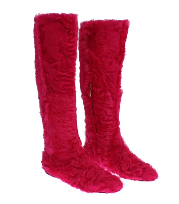 ⁦Dolce & Gabbana Elegant Pink Lambskin Fur Boots⁩ – תמונה ⁦3⁩