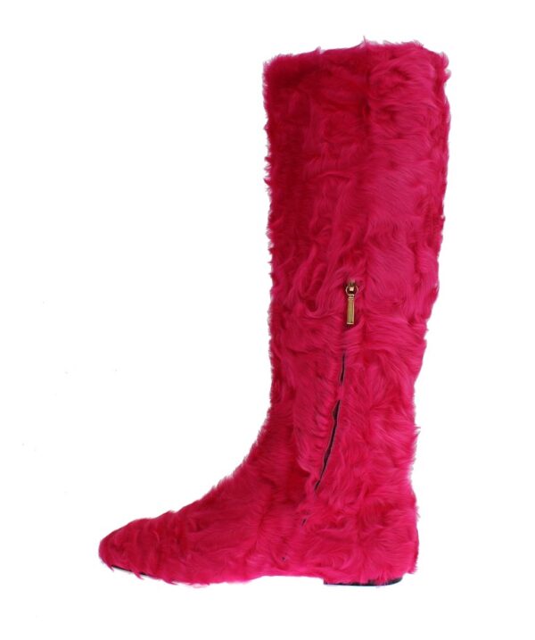 ⁦Dolce & Gabbana Elegant Pink Lambskin Fur Boots⁩ – תמונה ⁦5⁩