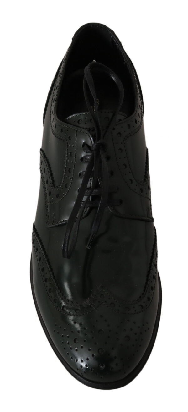 ⁦Dolce & Gabbana Elegant Green Brogues Oxford Wingtip Flats⁩ – תמונה ⁦4⁩