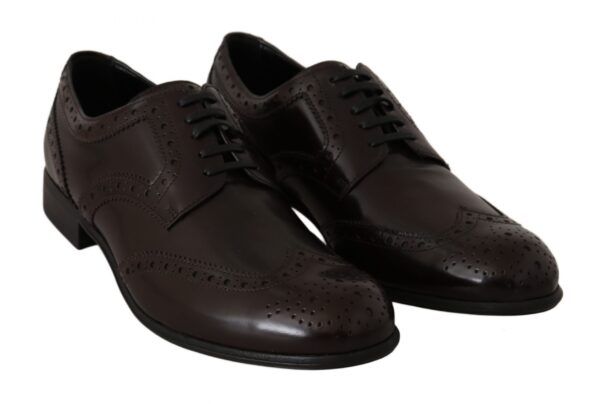 ⁦Dolce & Gabbana Elegant Brown Leather Oxford Flats⁩ – תמונה ⁦3⁩