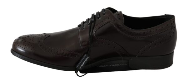 ⁦Dolce & Gabbana Elegant Brown Leather Oxford Flats⁩ – תמונה ⁦5⁩