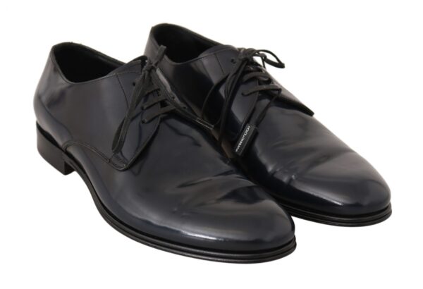 ⁦Dolce & Gabbana Elegant Dark Blue Leather Derby Dress Shoes⁩ – תמונה ⁦5⁩
