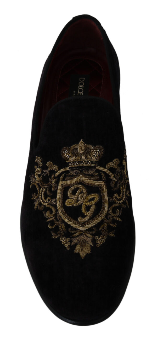 ⁦Dolce & Gabbana Elegant Black Loafers with Gold Crown Embroidery⁩ – תמונה ⁦3⁩