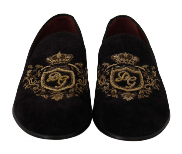 ⁦Dolce & Gabbana Elegant Black Loafers with Gold Crown Embroidery⁩ – תמונה ⁦4⁩