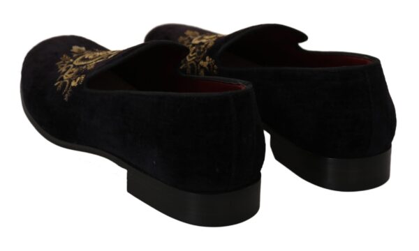 ⁦Dolce & Gabbana Elegant Black Loafers with Gold Crown Embroidery⁩ – תמונה ⁦6⁩