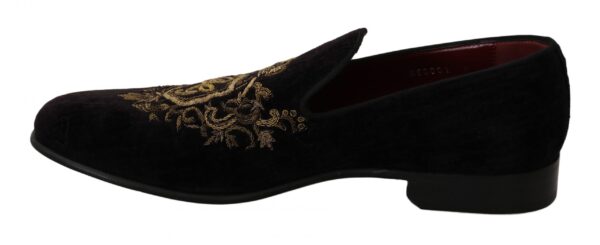 ⁦Dolce & Gabbana Elegant Black Loafers with Gold Crown Embroidery⁩ – תמונה ⁦7⁩